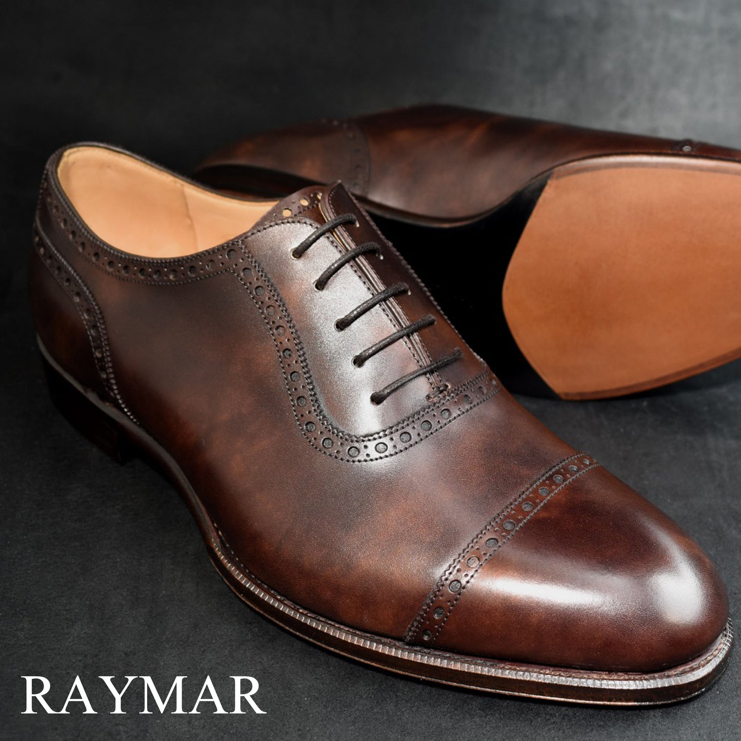 ビジネスシューズ 革靴 RAYMAR アデレード ダークブラウン Zonta Museum ハンドソーンウェルト 九分仕立て 23.5cm‾28.0cm レイマー ゾンタ ミュージアムカーフ 内羽根 革底 レザーソール Lily