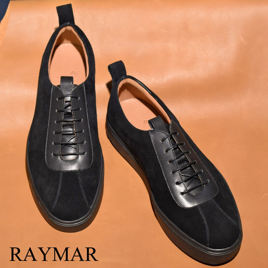 RAYMAR レースアップ ドレス スニーカー Thomas ブラック 革靴 牛革 スエード コンビ 24.0cm ‾ 26.5cm レイマー ラバーソール ゴム底 Vibram RAYMAR