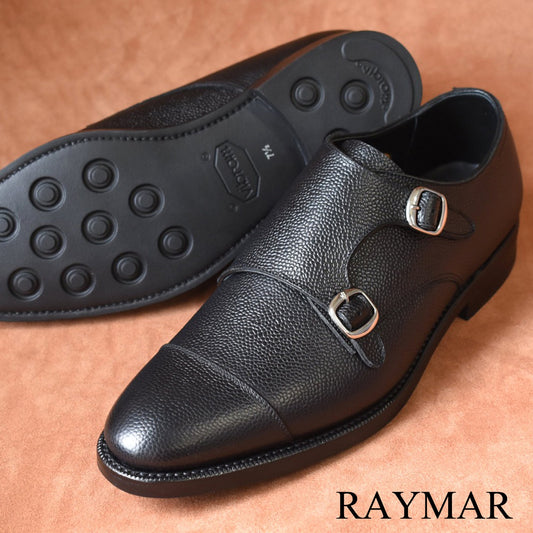 ビジネスシューズ 革靴 RAYMAR シボ革 ダブルモンクストラップ ブラック オールウェザーシリーズ グッドイヤーウェルト 23.5cm‾28.0cm レイマー 全天候型モデル ストラップ式 ラバーソール Vibram Talia