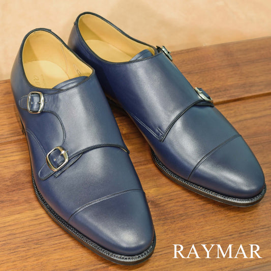 ビジネスシューズ 革靴 RAYMAR ダブルモンクストラップ ネイビー 牛革 グッドイヤーウェルト 23.5cm‾28.0cm レイマー モンクストラップ レザーソール Cielo